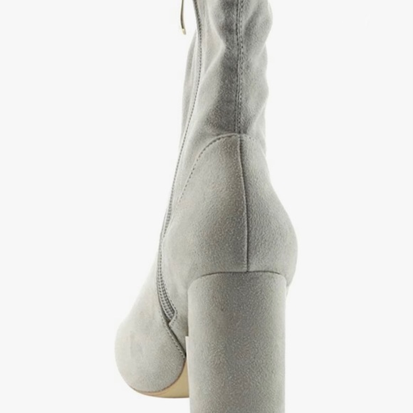 Grey Suede Chunky Block Heel Sock Booties - Picture 12 of 12